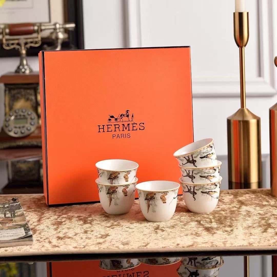 Hermes Arabic Coffee Carnets D Equateur Birds  set of six